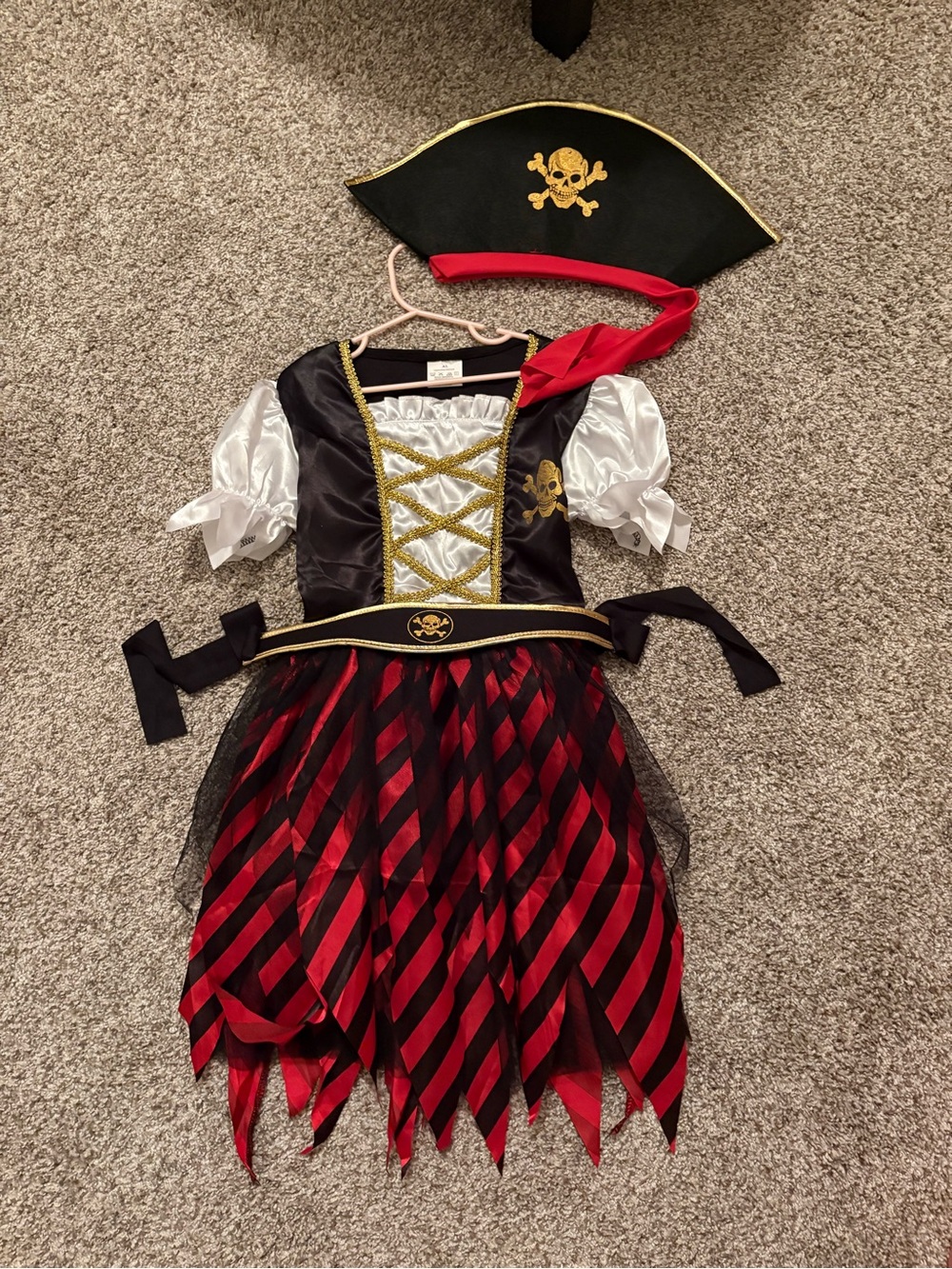 Girls' Red and Black Pirate Costume with Hat
